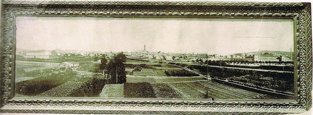 Vista del antiguo pueblo de Sants desde la Riera Blanca, 1896, antes de su anexión a Barcelona (AMDS)